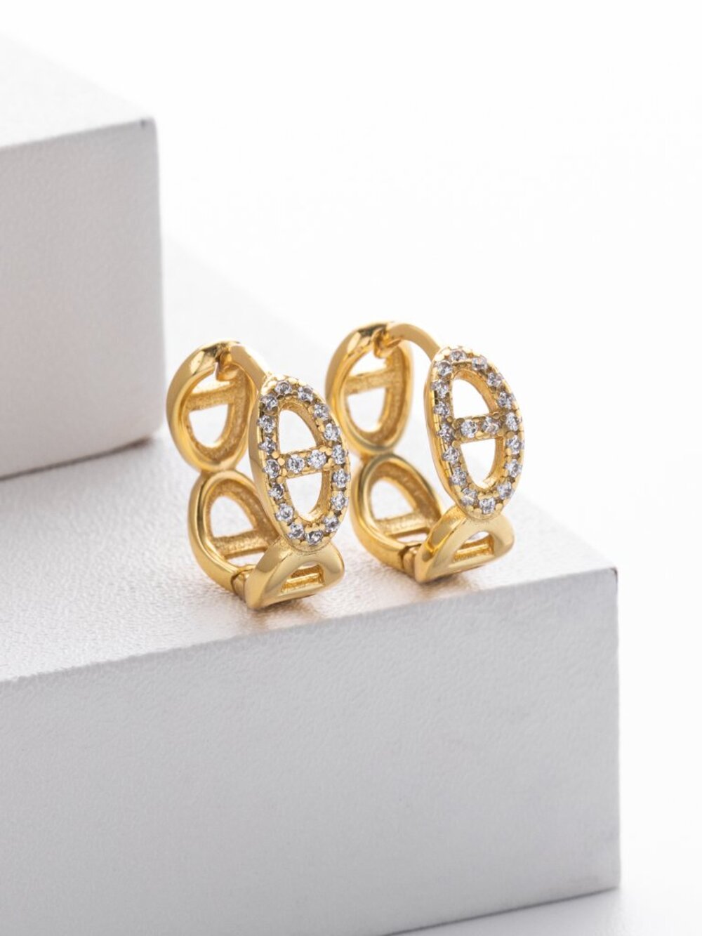 Mariner Link Huggie Style Earrings  - 18k Gold Plated Sterling Silver - Picture 3 of 9